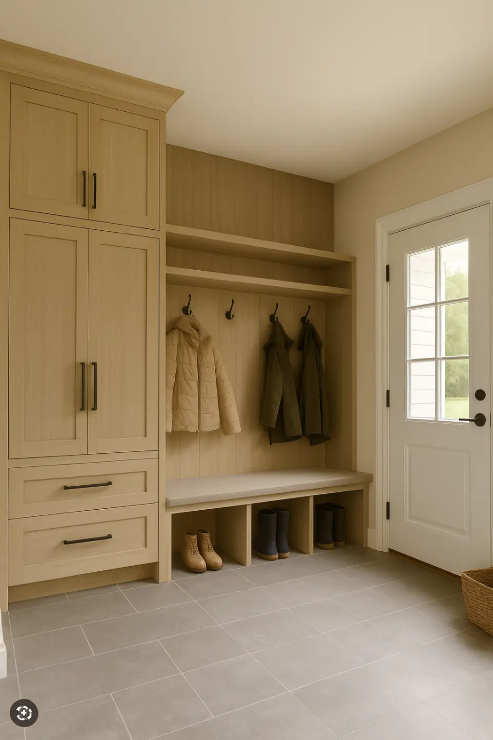 white oak mudroom