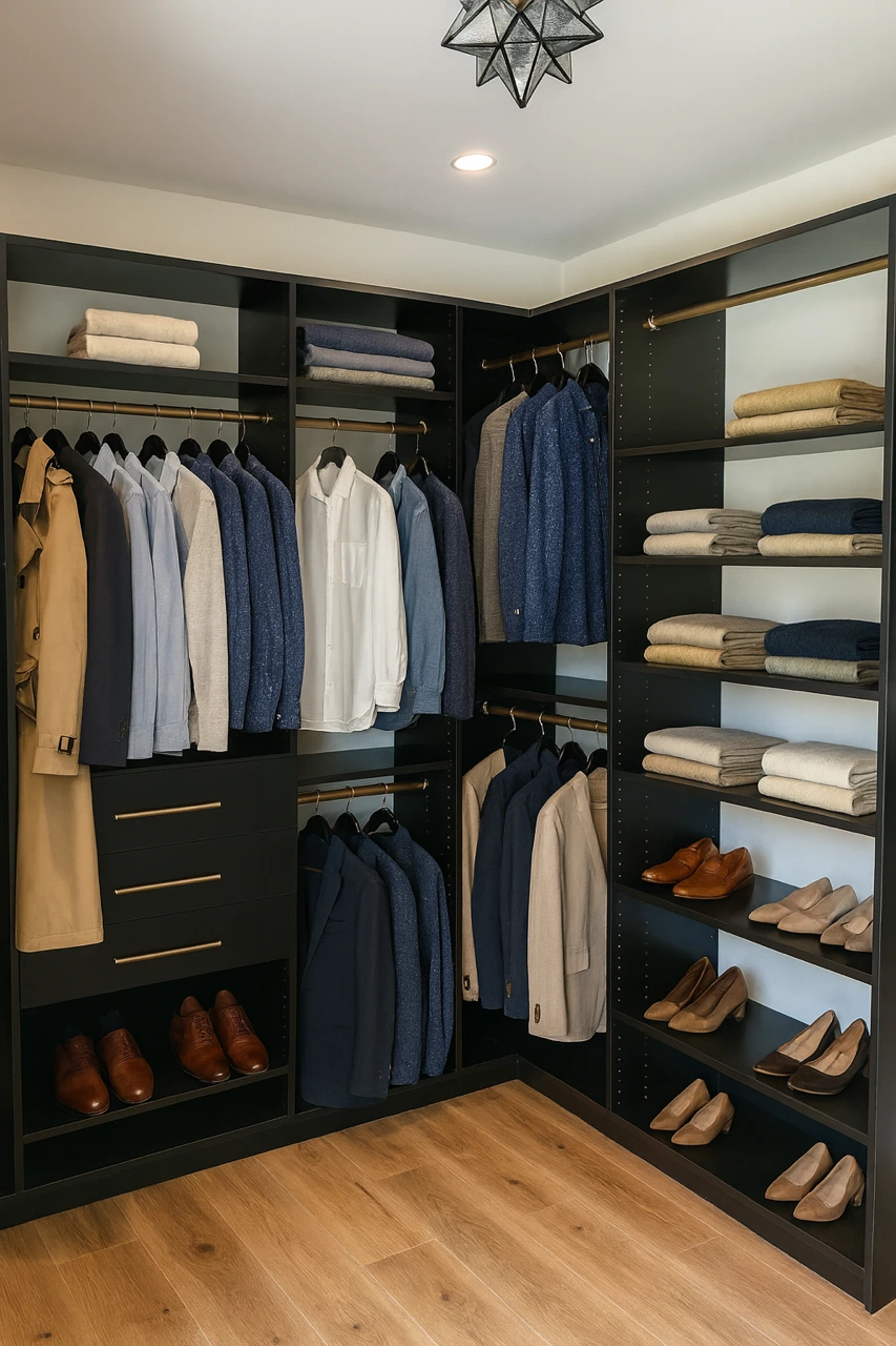Dark wood walk-in closet