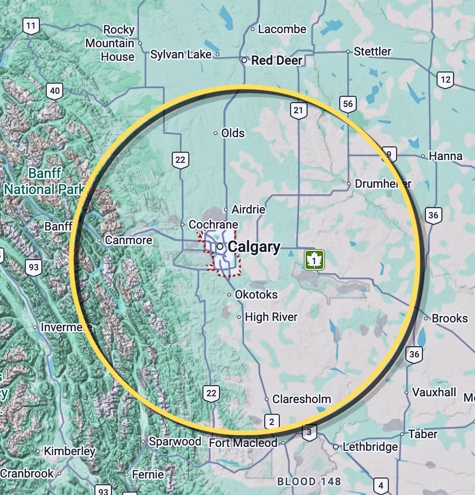 Map of Calgary and surrounding area