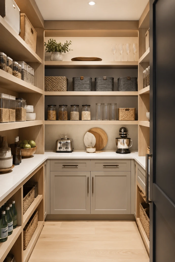 custom pantry filled with food and applicances