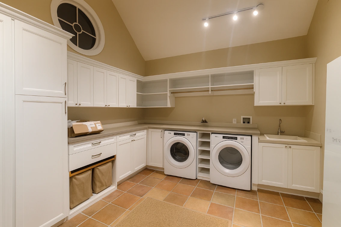 laundry room with custom cabinets