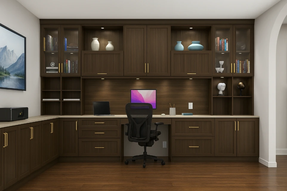 Dark wood custom office space