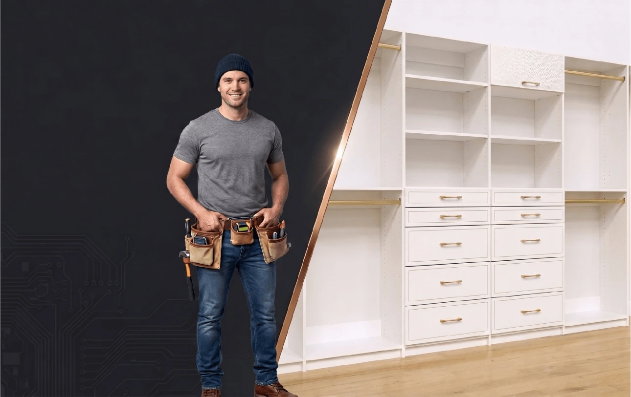 contractor standing in front of a walk-in closet